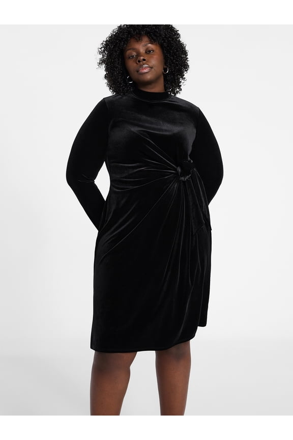 Women's Plus Long Sleeve Velvet Mock Neck Dress, Sizes 0X-5X