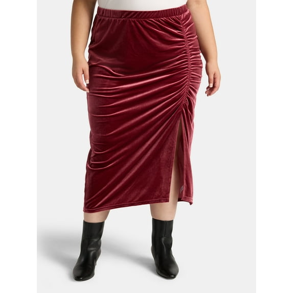 Terra & Sky Women's Plus Velvet Midi Skirt, Sizes 0X-5X