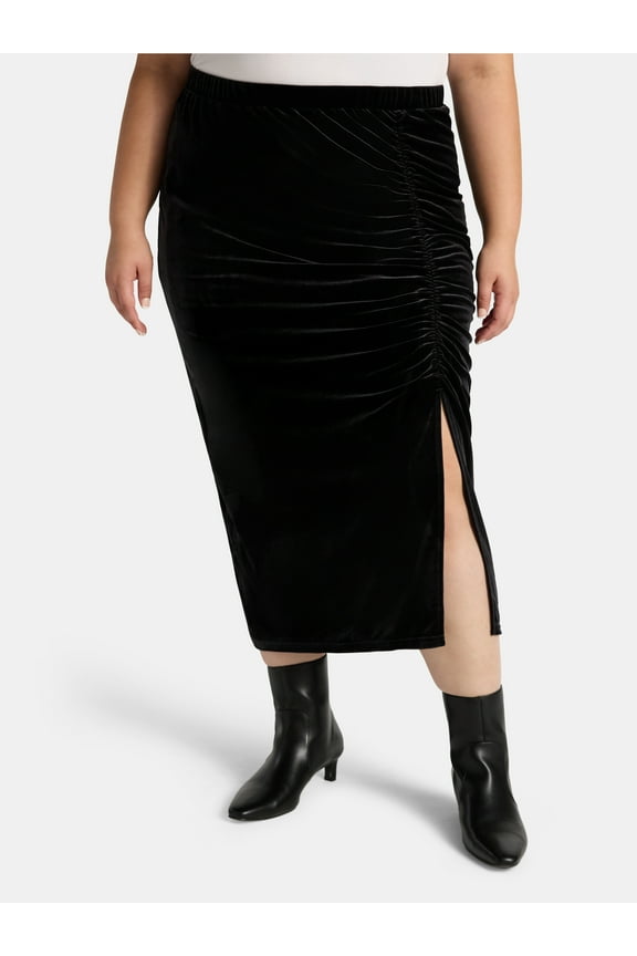 Women's Plus Velvet Midi Skirt, Sizes 0X-5X