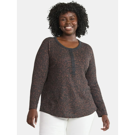 Terra & Sky Women’s Plus Thermal Henley Top with Long Sleeves, Size 0X-4X