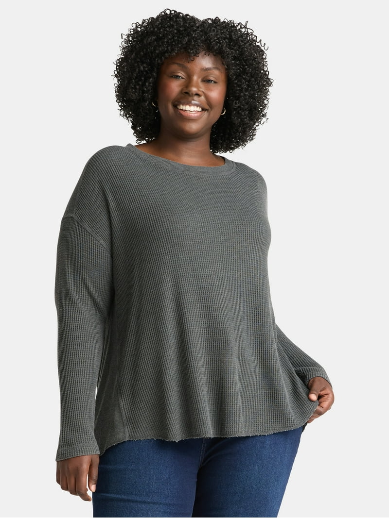 トップス igusa STAR WAFFLE TOP Terra & Sky Women's Plus Waffle Knit Tunic Top, Sizes 0X-5X