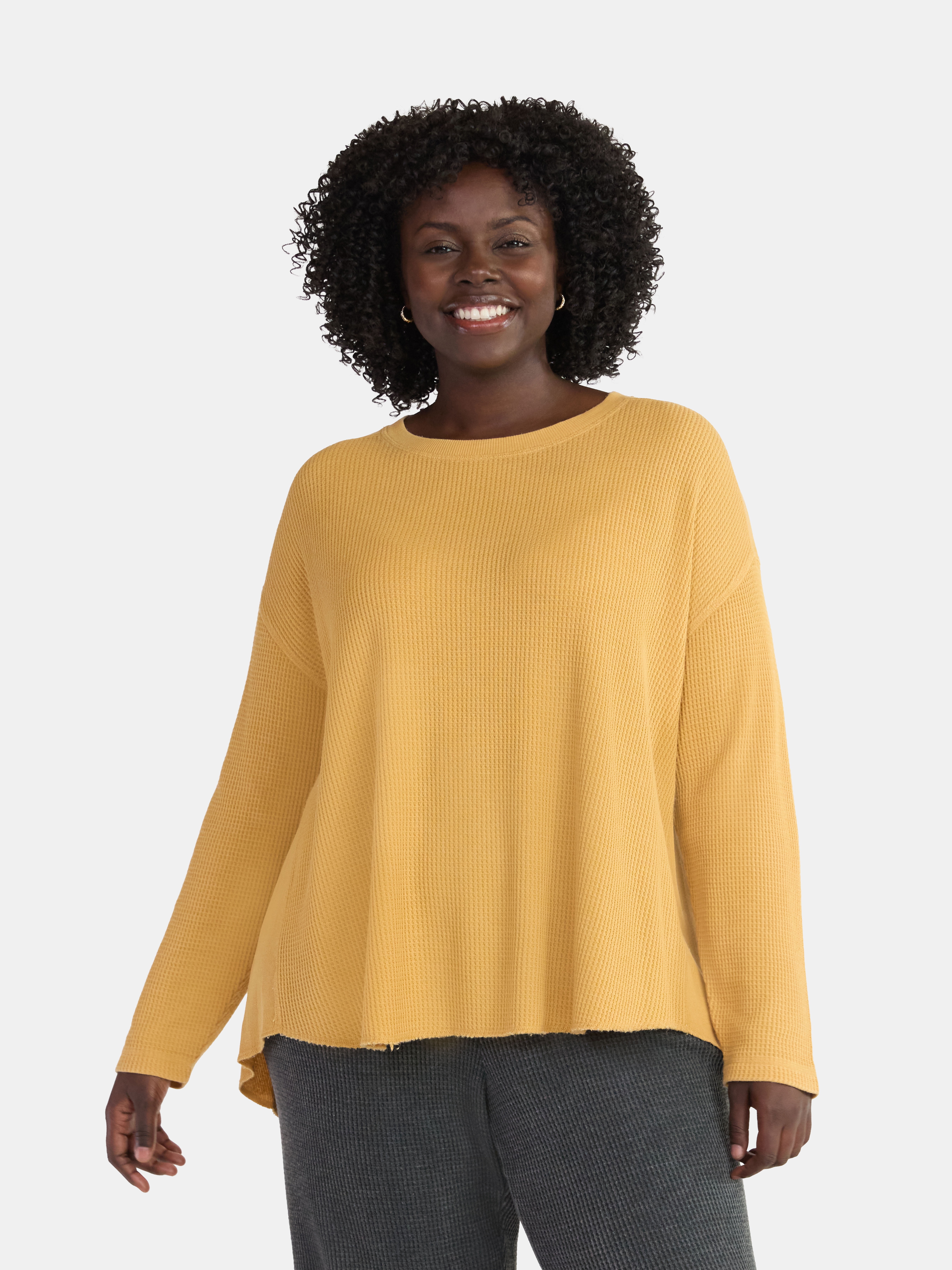 Terra & Sky Women's Plus Size Waffle Tunic with Long Sleeves, Sizes 0X-5X
