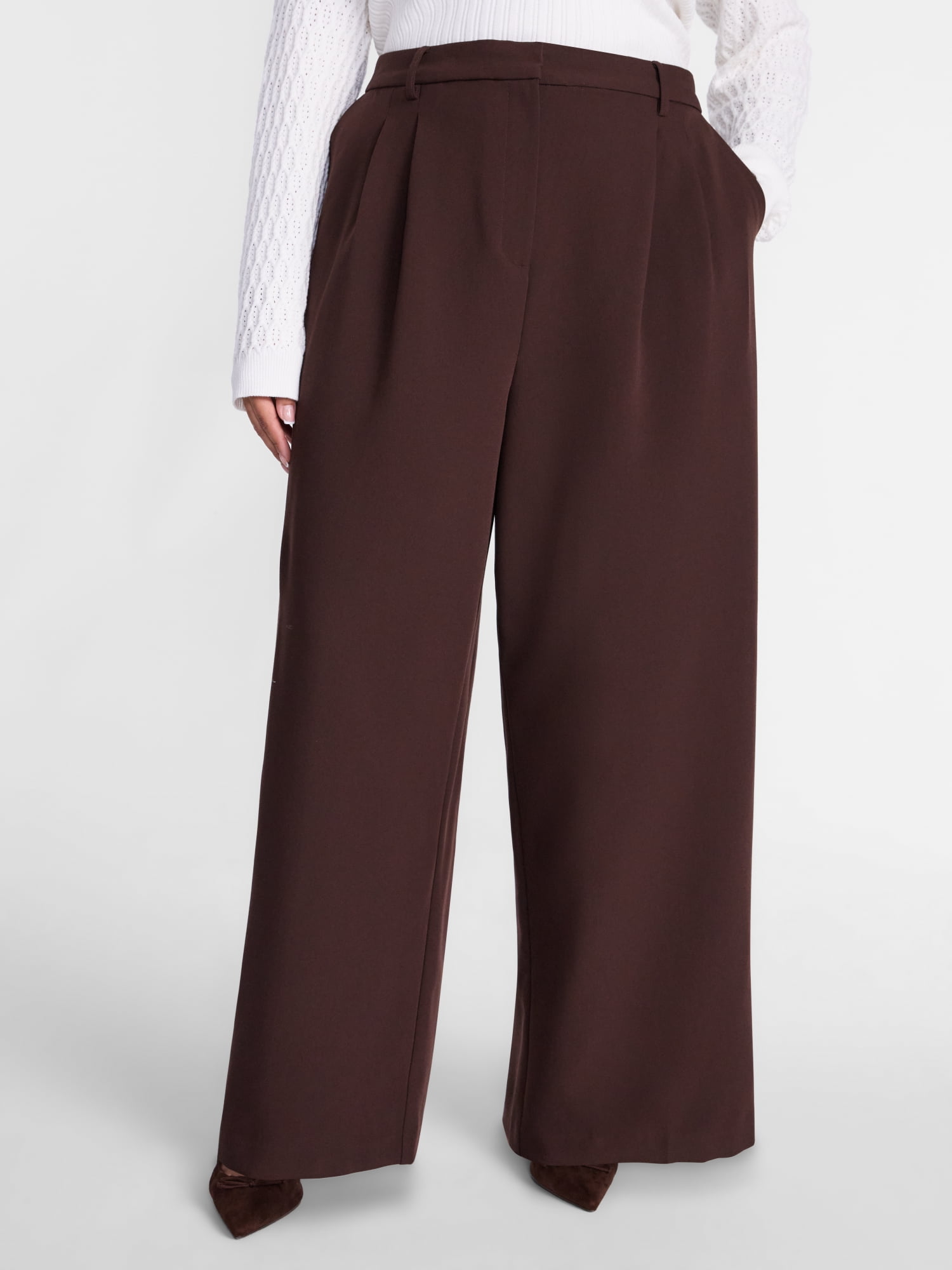 Terra & Sky Women's Plus Wide Leg Pleated Pants, Sizes 0X-5X