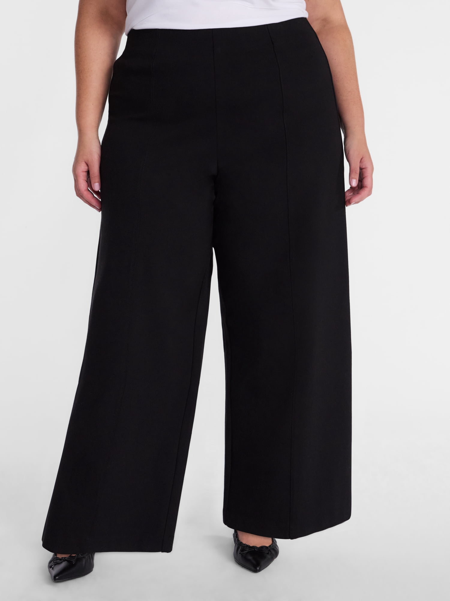 Terra & Sky Women's Plus Wide Leg Ankle Length Ponte Knit Pants, Sizes 0X - 5X