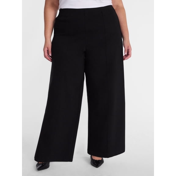 Terra & Sky Women's Plus Wide Leg Ankle Length Ponte Knit Pants, Sizes 0X - 5X