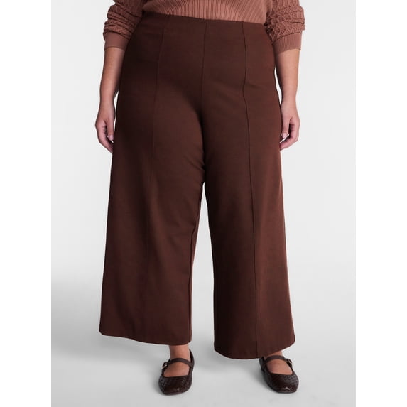 Terra & Sky Women's Plus Wide Leg Ankle Length Ponte Knit Pants, Sizes 0X - 5X