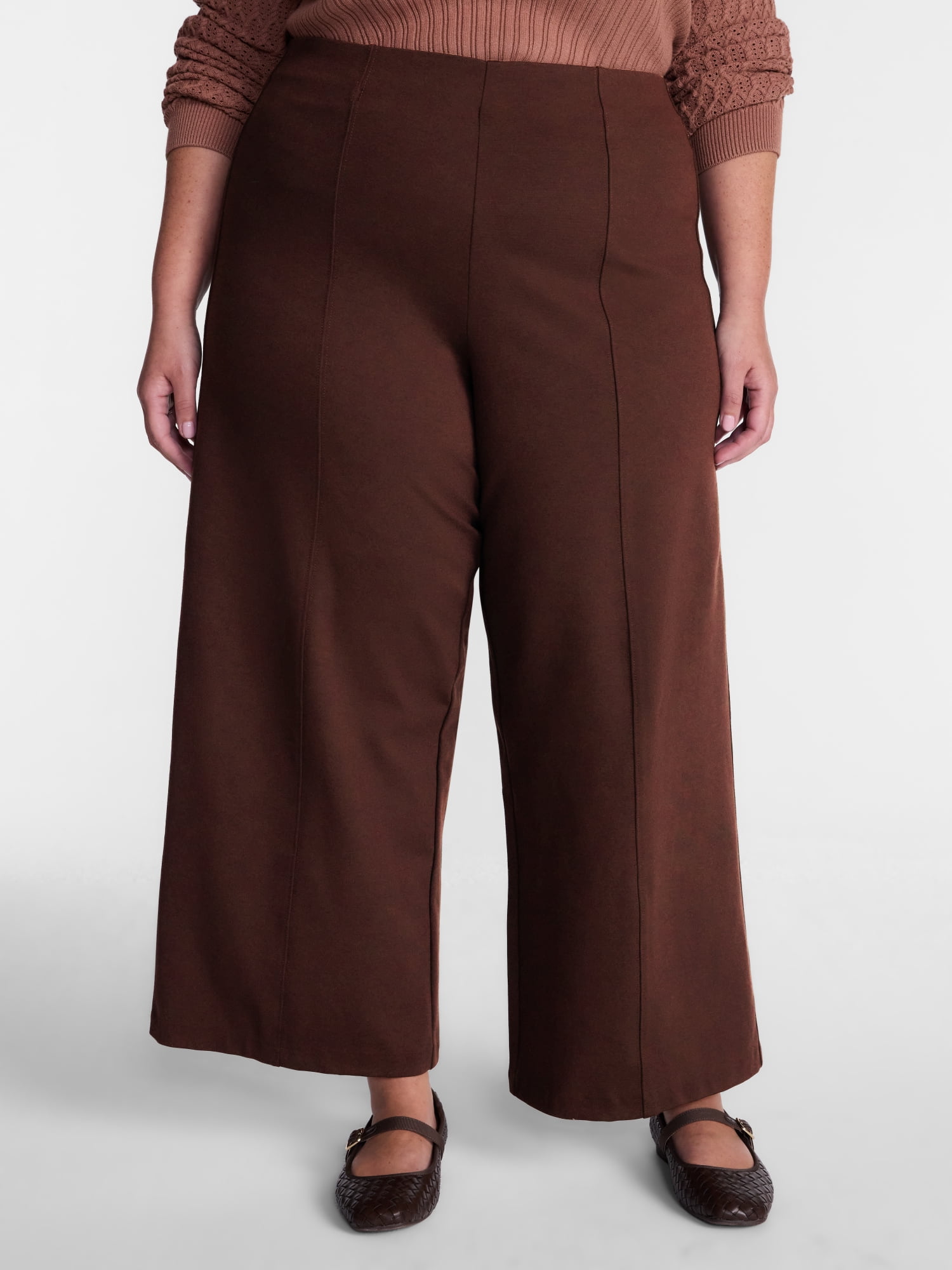 Terra & Sky Women's Plus Wide Leg Ankle Length Ponte Knit Pants, Sizes 0X - 5X