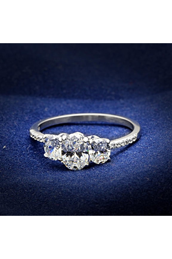 TS049 - Rhodium 925 Sterling Silver Ring with AAA Grade CZ in Clear