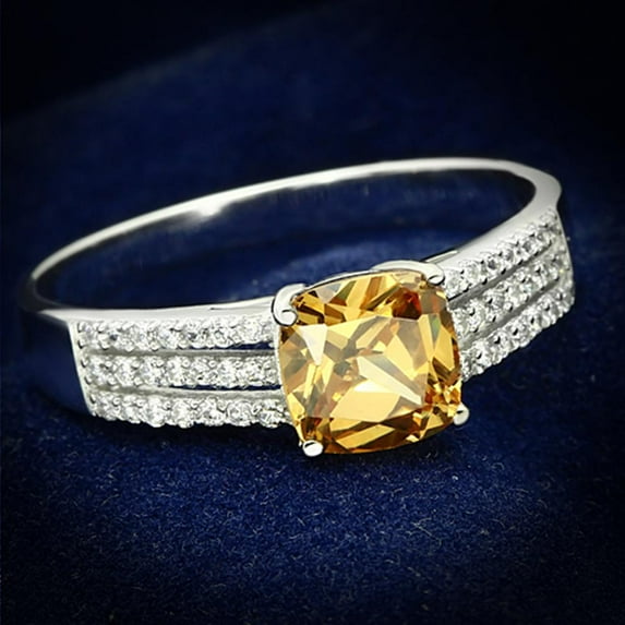 Rhodium 925 Sterling Silver Ring with AAA Grade CZ in Champagne for Women Champagne Stone Color Style TS099 Size 8