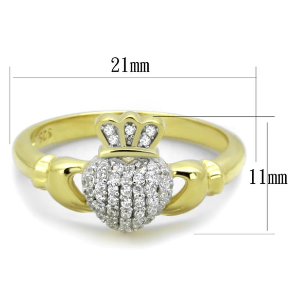 Gold+Rhodium 925 Sterling Silver Ring with AAA Grade CZ in Clear for Women Celtic Theme Clear Stone Color Style TS342 Size 6