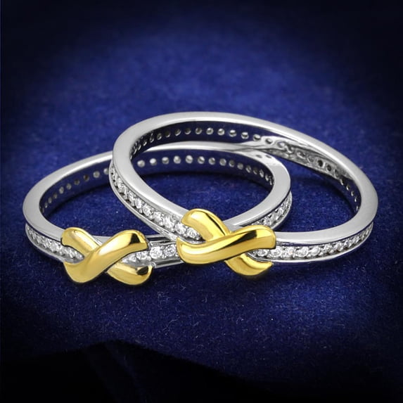 TS374 - Reverse Two-Tone 925 Sterling Silver Ring with AAA Grade CZ in Clear