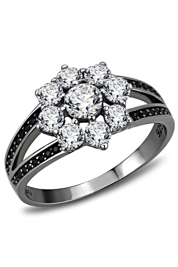 TS611 - Ruthenium 925 Sterling Silver Ring with AAA Grade CZ in Clear