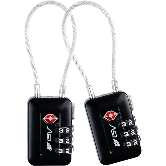 TSA Accepted Luggage Travel Lock, Set-Your-Own Combination Lock for School Gym Locker, Luggage Suitcase Baggage Locks, Filing Cabinets, Toolbox, Case (Black, 2 Pack)