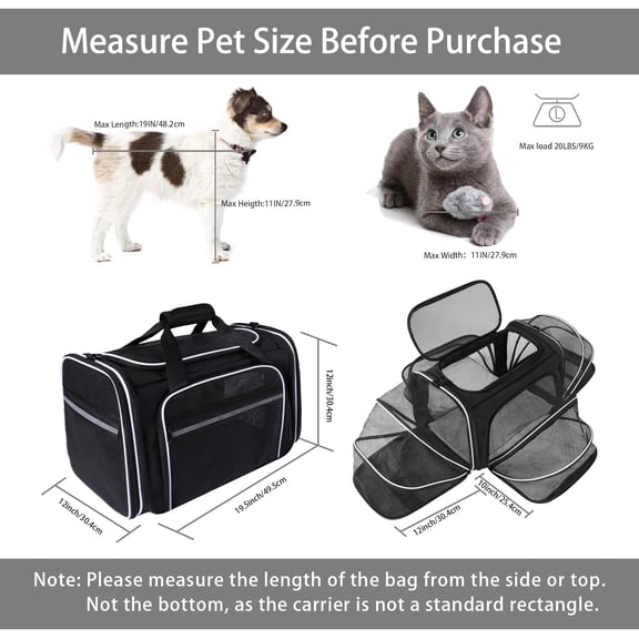 TSA Airline Approved Large Pet Travel Carrier, 4 Sides Expandable with 2 Mesh Pockets, 3 Entry, Soft Sided Collapsible Dog Carrier for 2 Cats, Kittens, Puppies, Dog, X-Large, Black & White
