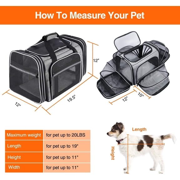 TSA Airline Approved Soft Sided Pet Carrier Top Loading 4 Side Expandable Large Travel Cats Carrier Collapsible with 3 Removable Washable Pads and 3 Pockets for Cats Kitten and Small Dogs