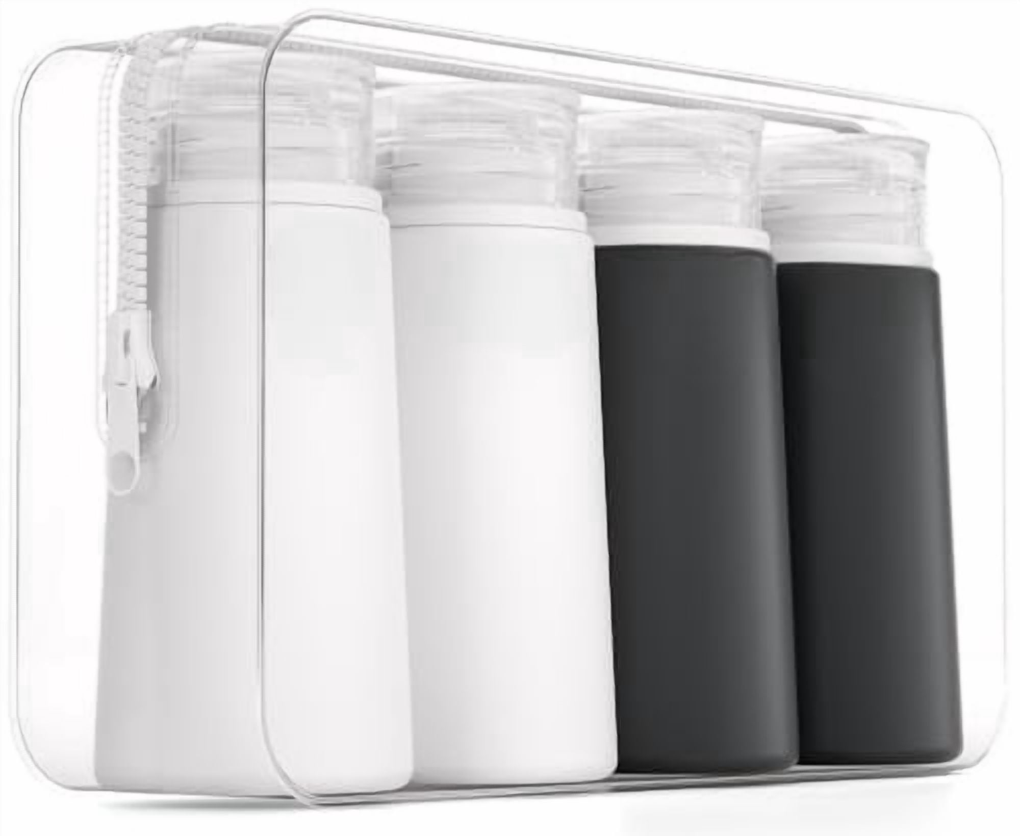 TSA Approved 3.4oz Portable Toiletry Bottles, BPA Free Leak Proof Refillable Travel Accessories with Clear Toiletry Bag, Black, White