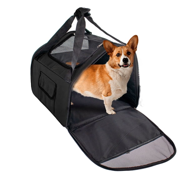 TSA Approved Airline Travel Pet Carrier for Cats, Dogs, Small Animals - Comfortable, Safe, and Durable with Side & Top Opening, Air Vents, Collapsible Design, and Multiple Pockets - Black