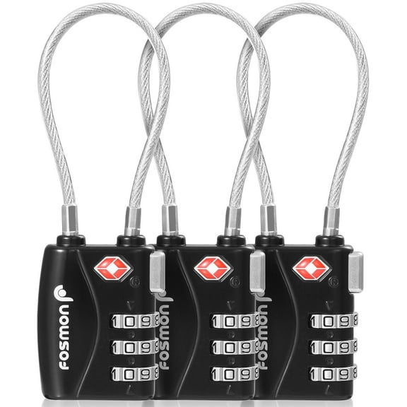 TSA Approved Cable Luggage Locks, Fosmon (3 Pack) 3 Digit Combination Padlock with Alloy Body and Resettable Codes for Travel Bag, Suit Case, Lockers, Gym, Bike Locks