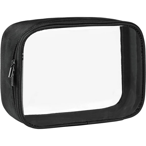 TSA Approved Clear Toiletry Bag, 1 Pack Quart Size 3-1-1 Liquids Pouch for Travel, Transparent Makeup & Organizer for Women Men, Black