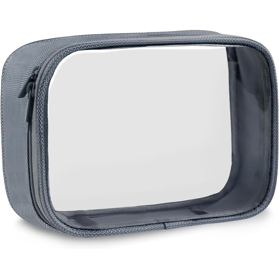 TSA Approved Clear Toiletry Bag, 1 Quart Size 3-1-1 Liquids Pouch for Travel, Transparent & Organizer for Women Men, Grey