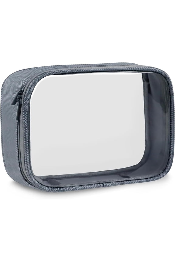 TSA Approved Clear Toiletry Bag, 1 Quart Size 3-1-1 Liquids Pouch for Travel, Transparent & Organizer for Women Men, Grey