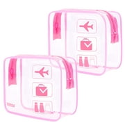 TSA Approved Clear Travel Toiletry Bag with Zippers Carry-on Travel Accessories Quart Size Toiletries Cosmetic Pouch Makeup Bags (2pcs Pink)