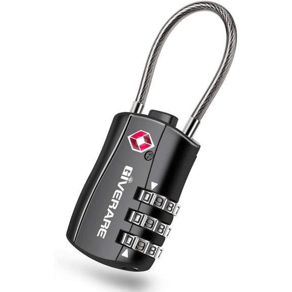 TSA Approved Luggage Locks, Combination Travel Cable Lock, Re-settable 3-Digit Padlocks with Alloy Body, Keyless Travel Sentry Accepted Padlock for Gym Locker, Golf Bag Case, Backpack-Black