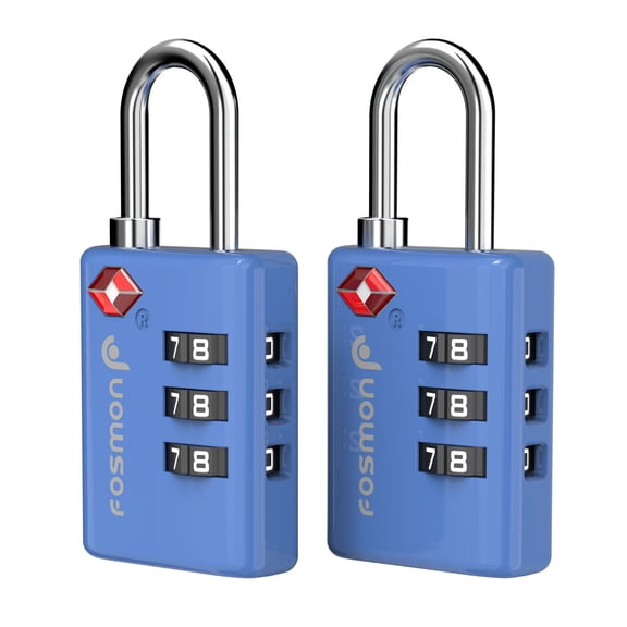 Fosmon 2-pack TSA Approved Luggage Lock with Open Alert Indicator, 3 Digit Combination Suitcase Lock Zinc Alloy for Travel Bag, Suit Case, Lockers, Gym, Bike Locks, Blue