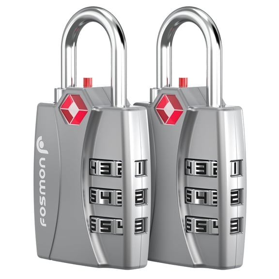 Fosmon TSA Approved Luggage Locks, 2 pack 3 Digit Combination for Travel Bag, Suit Case, Lockers, Gym, Bike Locks - Silver