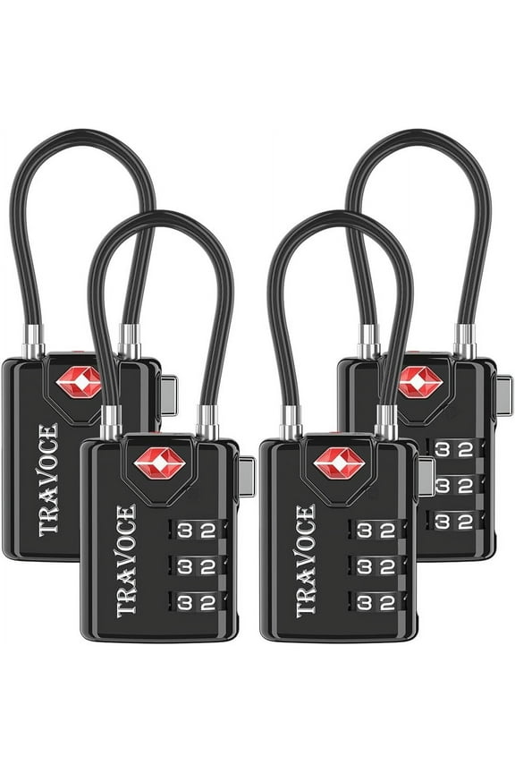 TSA Approved Luggage Locks, Travel Locks Which Also Work Great as Gym Locks, Toolbox Lock, Backpack and More, Black 4 Pack