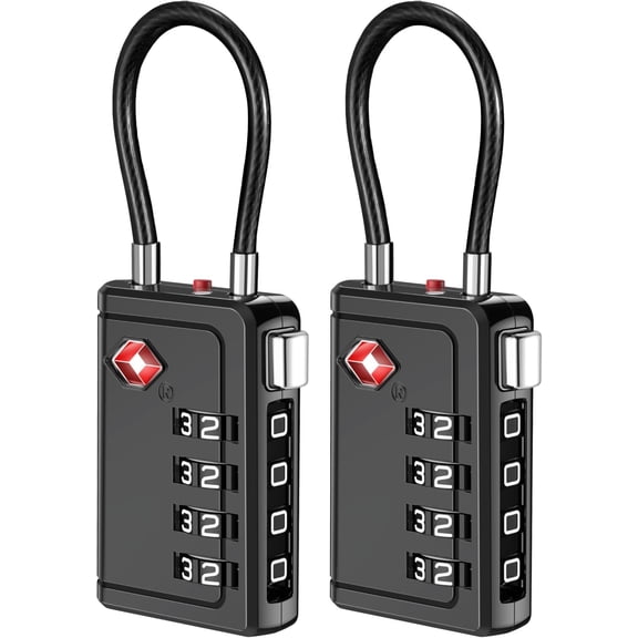 TSA Approved Luggage Travel Locks with Open Alert , 4 Digit Combination Resettable Code Zinc Alloy Lock for Suitcase, Backpack, Bag, Toolbox, Locker (2 Pack, Black)