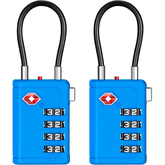 TSA Approved Luggage Travel Locks with Open Alert , 4 Digit Combination Resettable Code Zinc Alloy Lock for Suitcase, Backpack, Bag, Toolbox, Locker (2 Pack, Blue)