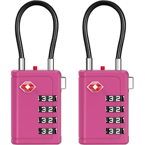 TSA Approved Luggage Travel Locks with Open Alert , 4 Digit Combination Resettable Code Zinc Alloy Lock for Suitcase, Backpack, Bag, Toolbox, Locker (2 Pack, Rose Red)