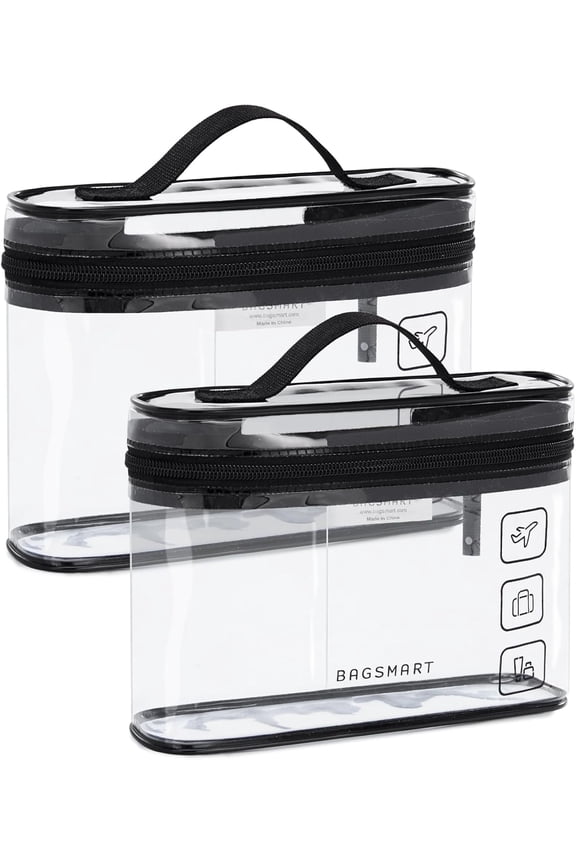 2-Pack Clear Travel Makeup Cosmetic Bag Organizer for Toiletries, Black