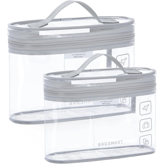 TSA Approved Toiletry Bag, 2 Pack Clear Makeup Cosmetic Bag Organizer, Quart Size Travel Bag for Toiletries, Carry-on Travel Accessories Essentials, Gray