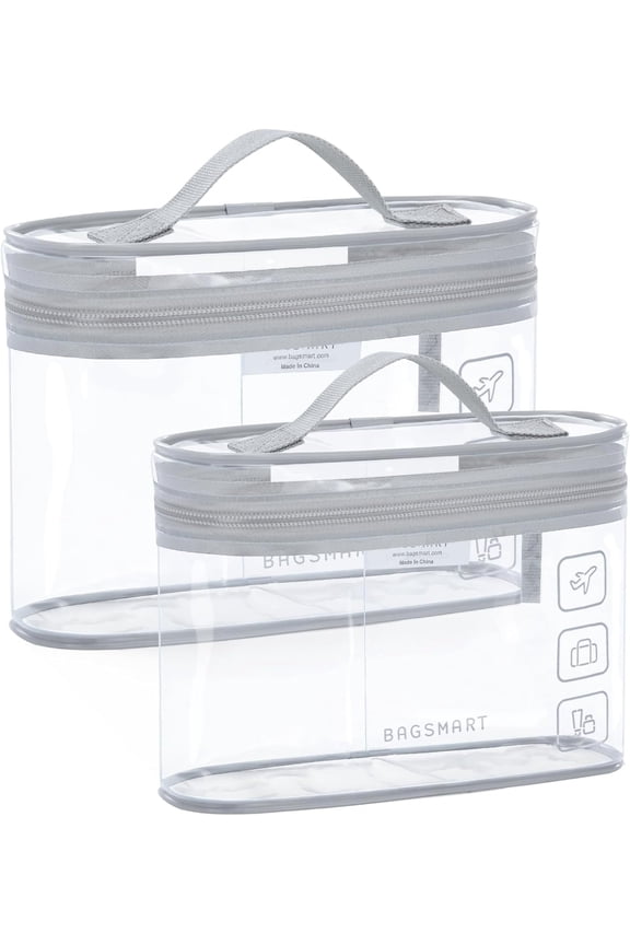 TSA Approved Toiletry Bag, 2 Pack Clear Makeup Cosmetic Bag Organizer, Quart Size Travel Bag for Toiletries, Carry-on Travel Accessories Essentials, Gray