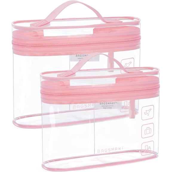 FacoFaco Clear Waterproof PVC Makeup Bag TSA Approved Toiletry Bag, Pink, 2Pack