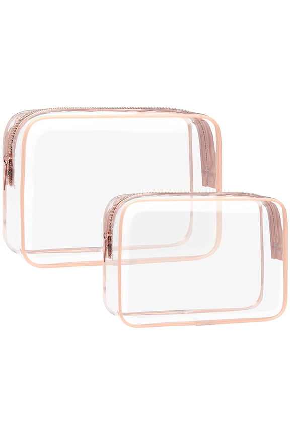 TSA Approved Toiletry Bag 2 Pack Clear Travel Bags for Toiletries - Clear Makeup Bags Clear Toiletry bags Quart Size Travel Bag, Carry on Airport Airline Compliant Bag, Rose Gold