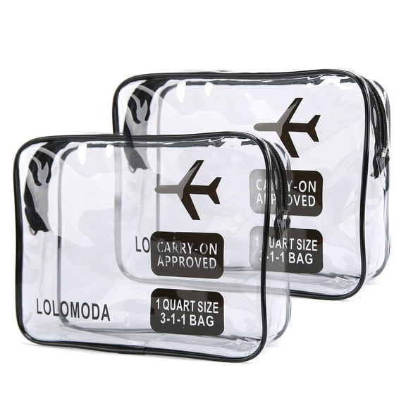 TSA Approved Toiletry Bag, 2 Pcs Clear Toiletries Bags Quart Size Travel Makeup Cosmetic Bag for Women Men, Carry on Airport Airline Compliant Bag (Black)
