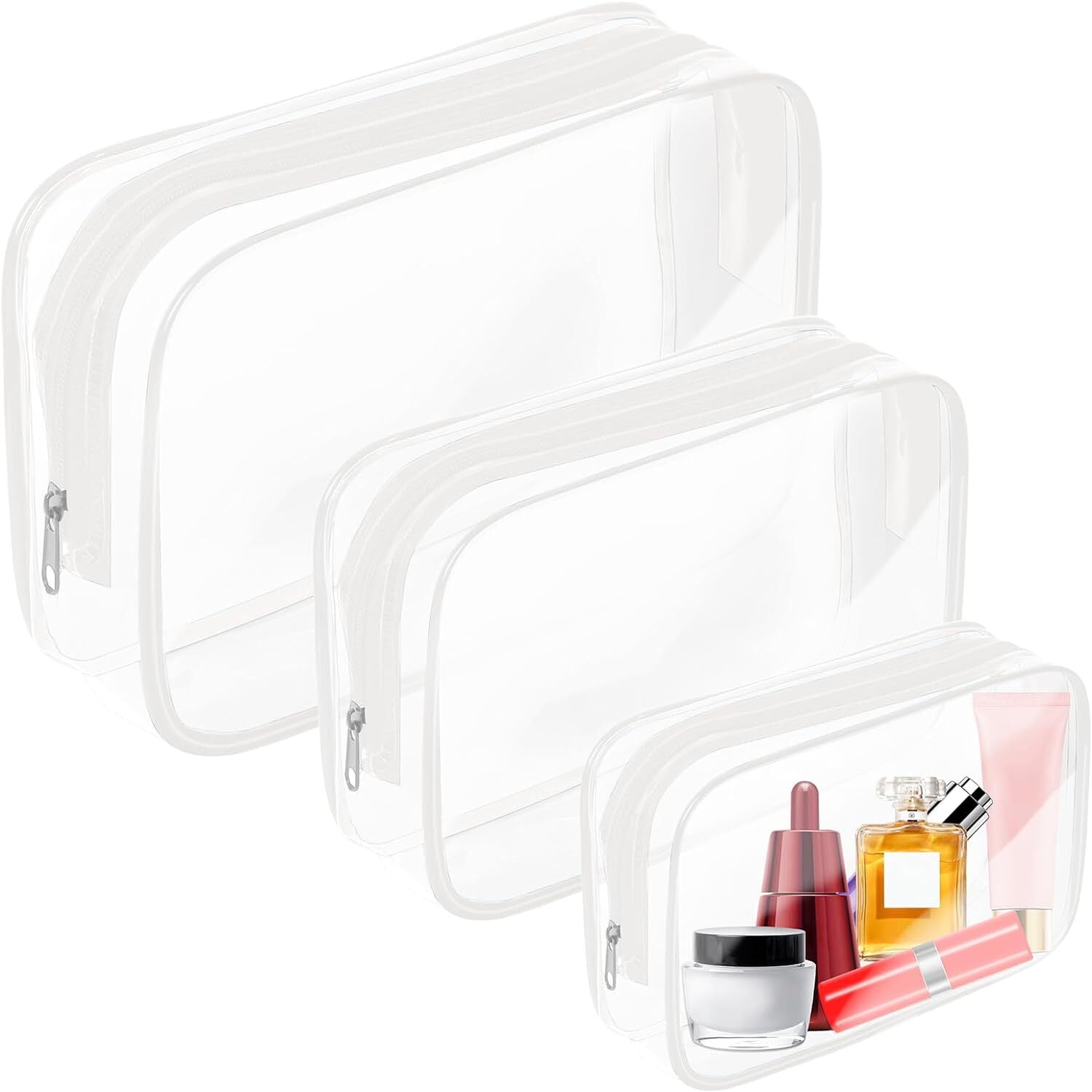 TSA Approved Toiletry Bag 3 Pack Clear Toiletry Bags - 3 Size Travel Bag for Woman, Portable Travel Makeup Cosmetic Bag for Women Men, Carry on Travel Accessories Bag（White)