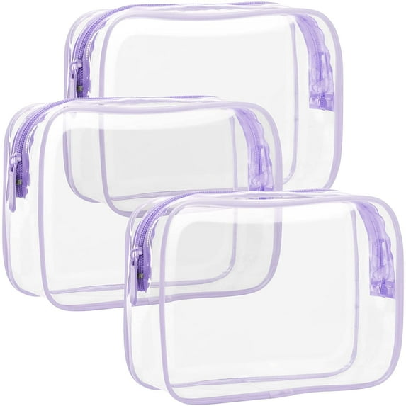 TSA Approved Toiletry Bag - 3 Pack Clear Toiletry Bags Clear Makeup Cosmetic Bags for Women Men, Quart Size Travel Bag, Carry on Airport Airline Compliant Bag, Macaron Purple