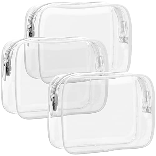 TSA Approved Toiletry Bag - 3 Pack Clear Toiletry Bags Clear Makeup Cosmetic Bags for Women Men,Quart Size Travel Bag,Carry on Airport Airline Compliant Bag,White(for age 12 or above)