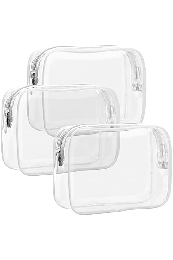 TSA Approved Toiletry Bag - 3 Pack Clear Toiletry Bags Clear Makeup Cosmetic Bags for Women Men,Quart Size Travel Bag,Carry on Airport Airline Compliant Bag,White(for age 12 or above)