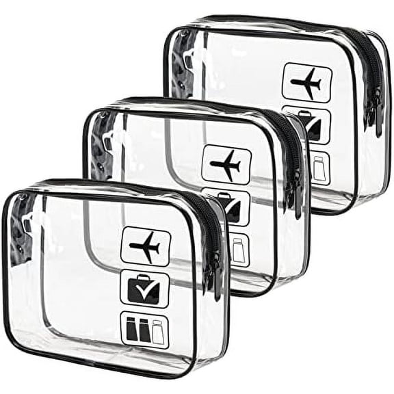 TSA Approved Toiletry Bag, 3 count Clear Toiletries Bags Quart Size Travel   Bag for Women Men, Carry  Airport Airline Compliant Bag (Black)