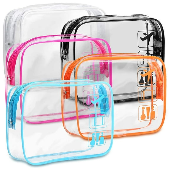 TSA Approved Toiletry Bag 5 Pack Clear Toiletry Bags - Quart Size Travel Bag, Clear Cosmetic Makeup Bags for Women Men, Carry on Airport Airline Compliant Bag, 5 Colors