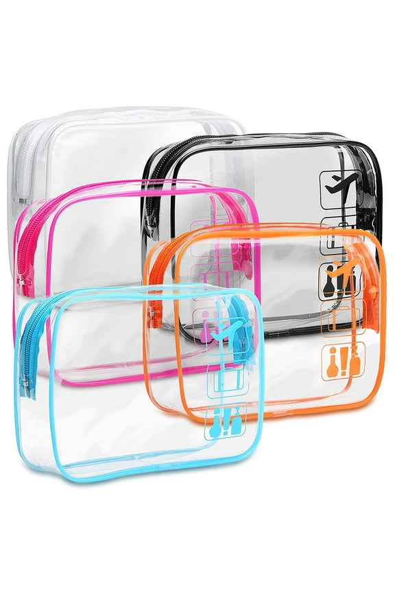 TSA Approved Toiletry Bag 5 Pack Clear Toiletry Bags - Quart Size Travel Bag, Clear Cosmetic Makeup Bags for Women Men, Carry on Airport Airline Compliant Bag, 5 Colors