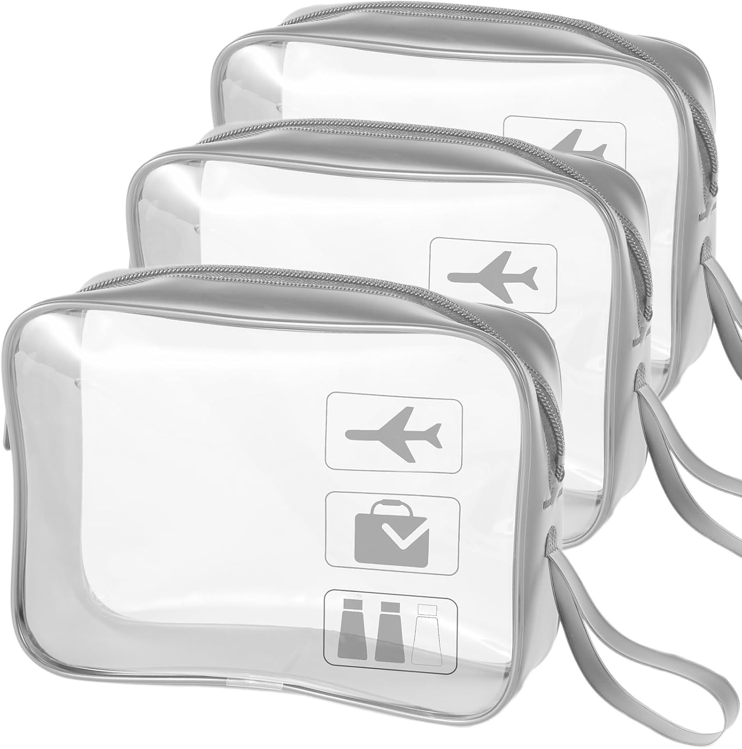 TSA Approved Toiletry Bag Carry on Airport Airline Compliant 3Pcs,3 Packs Clear Travel Bags for Toiletries,Clear Makeup Bag Toiletry bags Quart Size Traveling, Grey