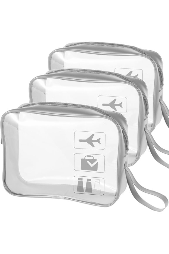 TSA Approved Toiletry Bag Carry on Airport Airline Compliant 3Pcs,3 Packs Clear Travel Bags for Toiletries,Clear Makeup Bag Toiletry bags Quart Size Traveling, Grey