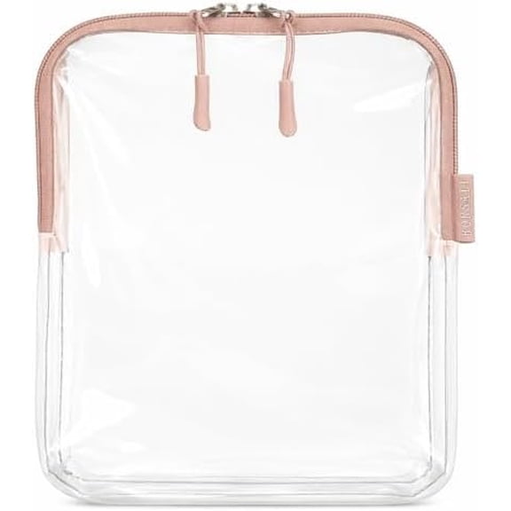 TSA Approved Toiletry Bag - Clear Quart Size for 3-1-1 Carry Travel - Makeup Organizer Pouch with Zipper - Travel Accessories - Taupe
