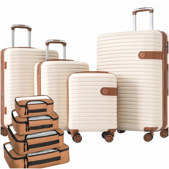 TSA Lock Hard Shell Spinner Luggage Set, 4-Piece Cream ABS Suitcase with Packing Cubes, Expandable Travel Bag